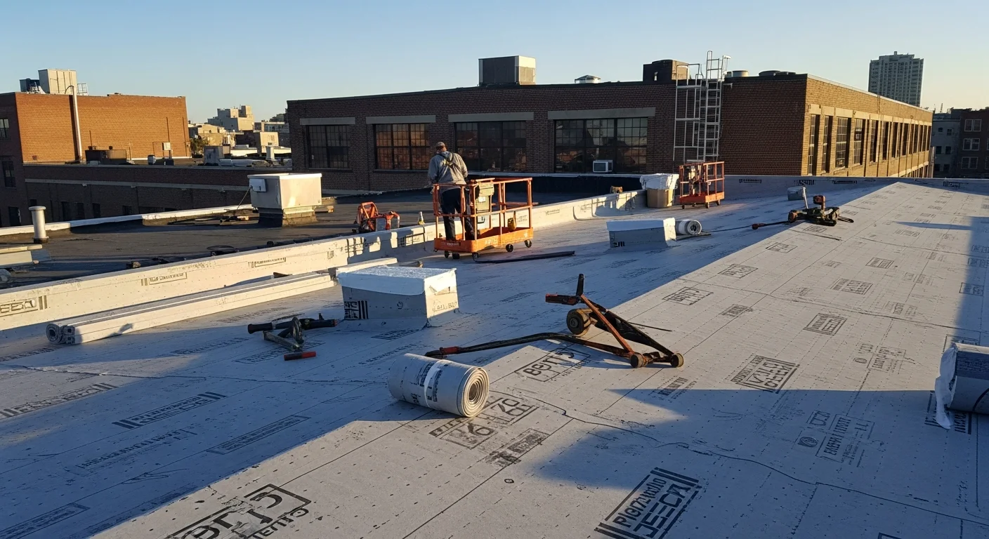Commercial building with flat roof installation