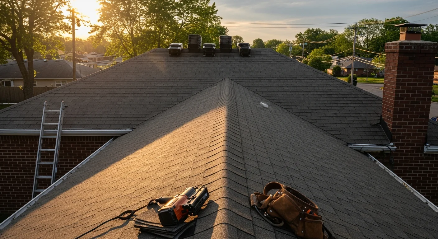 Residential home with newly installed roof shingles