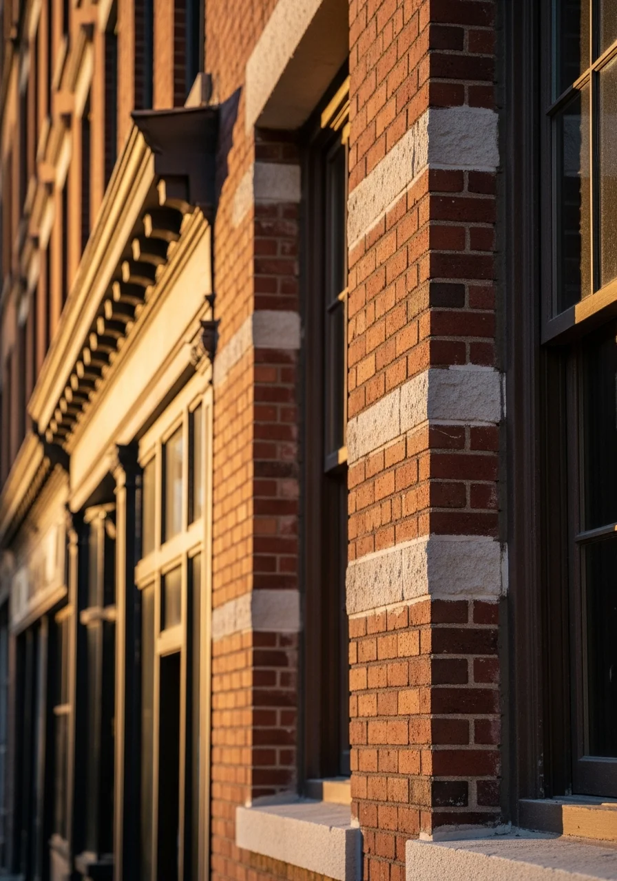 Detail of a Newark building facade demonstrating quality restoration and urban craftsmanship.